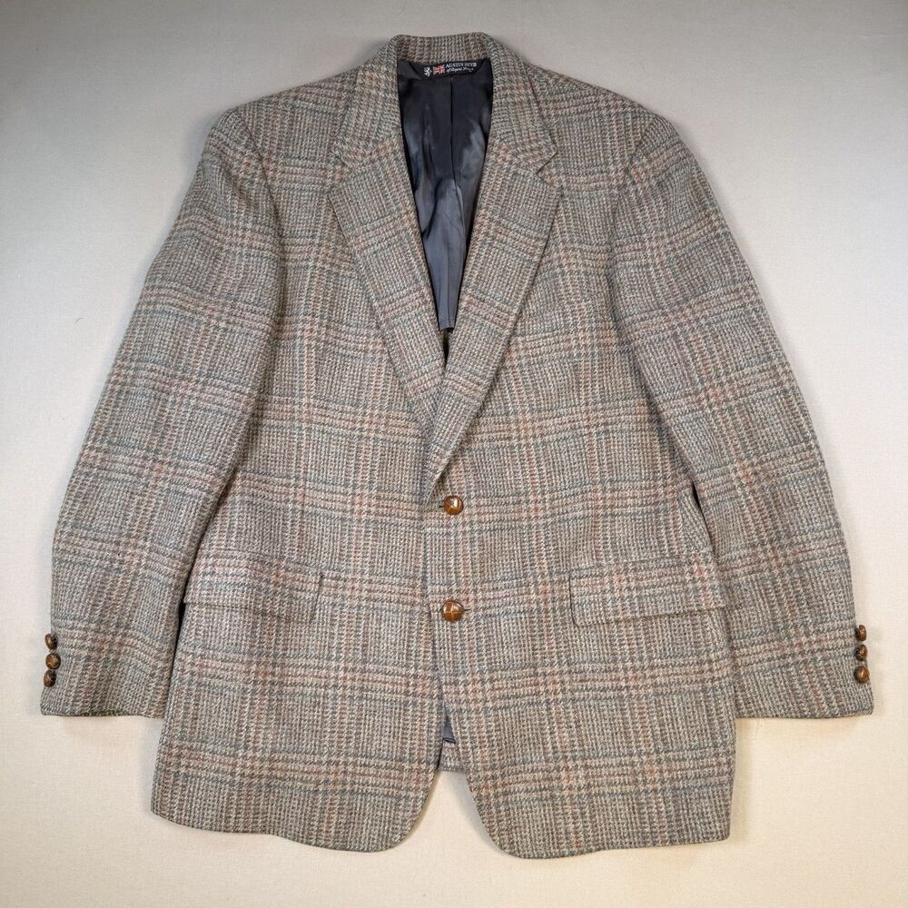 VTG Austin Reed of Regent Street Plaid Tweed Mens 42R  Blazer USA Union Brown